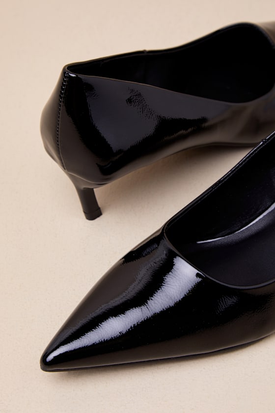 Lulus Emie Black Patent Kitten Heel Pumps In Black