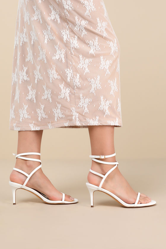 Sydd White Ankle Wrap Low Heel Sandals 1