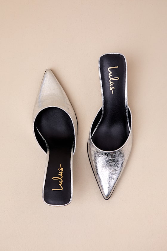 Lulus Gerralynn Silver Distressed Pointed-toe Low Heel Mule Pumps In Silver