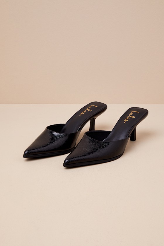 Lulus Gerralynn Black Distressed Pointed-toe Low Heel Mule Pumps In Black