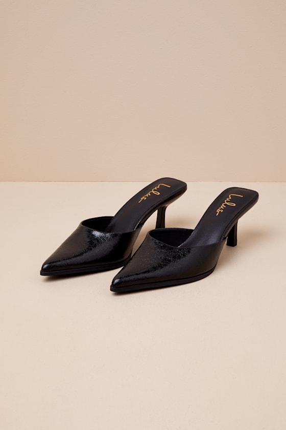 Gerralynn Black Distressed Pointed-Toe Low Heel Mule Pumps 1