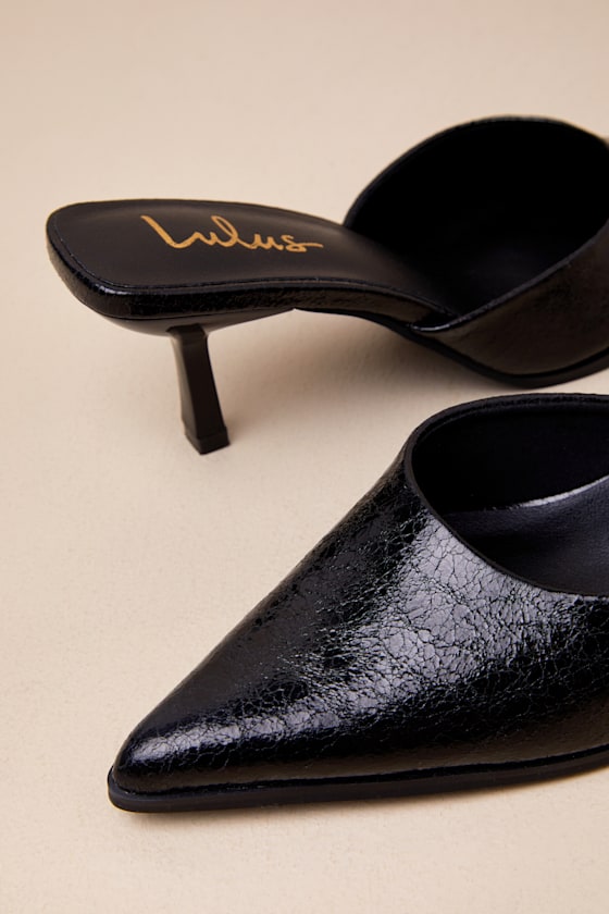 Lulus Gerralynn Black Distressed Pointed-toe Low Heel Mule Pumps In Black