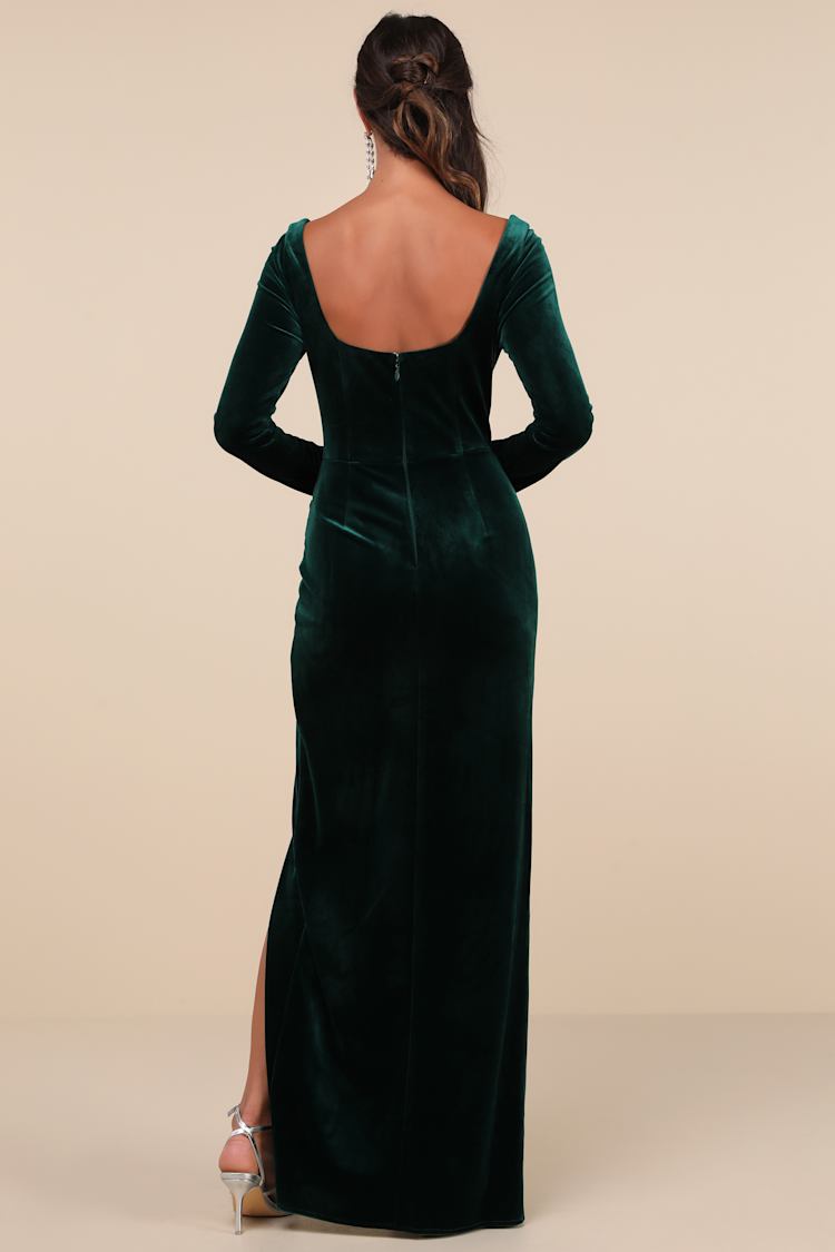 Forever Sensational Emerald Velvet Long Sleeve Maxi Dress