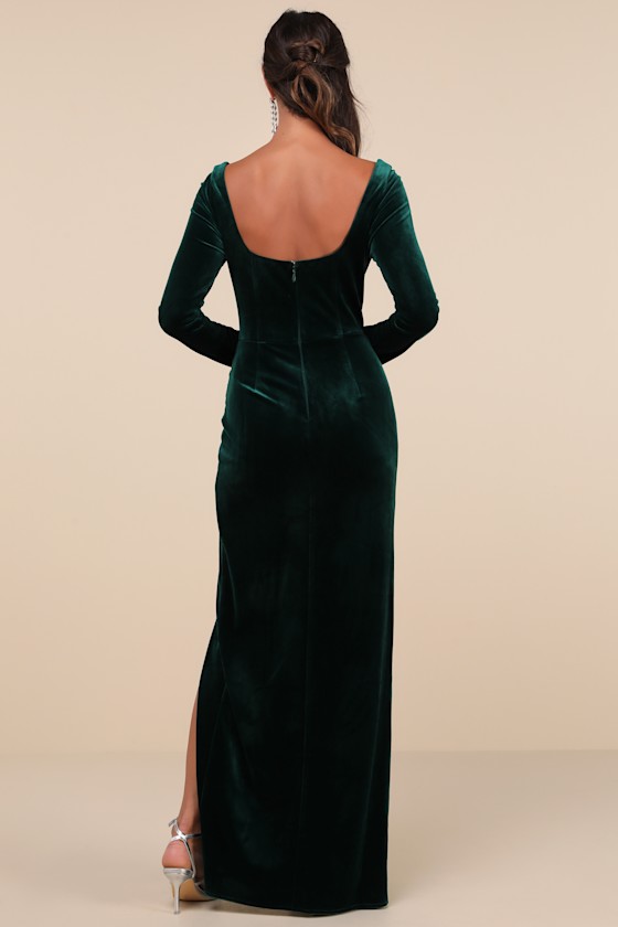 Forever Sensational Emerald Velvet Long Sleeve Maxi Dress 2