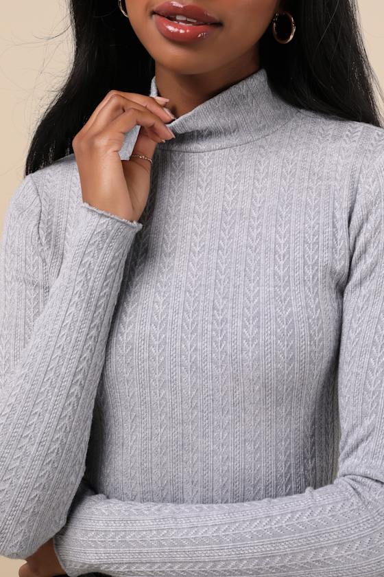 Lulus Idyllic Option Light Grey Pointelle Knit Mock Neck Sweater Top In Light Grey