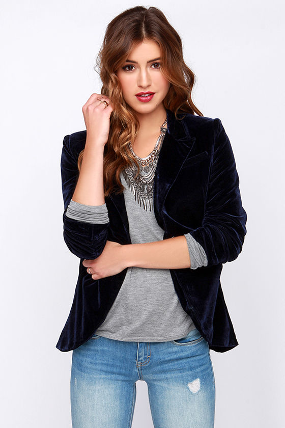 womens navy velvet suit