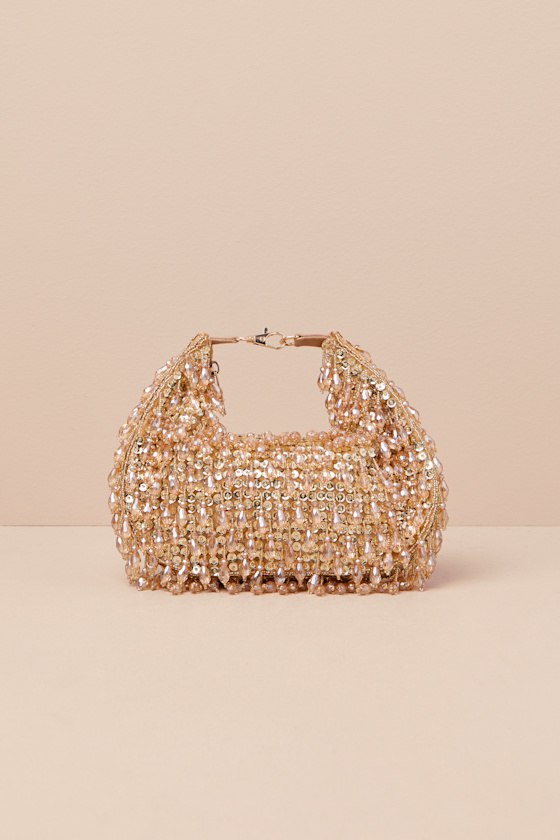 Lulus Sparkling Agenda Gold Beaded Clutch In Gold