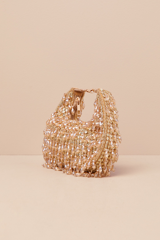 Lulus Sparkling Agenda Gold Beaded Clutch In Gold