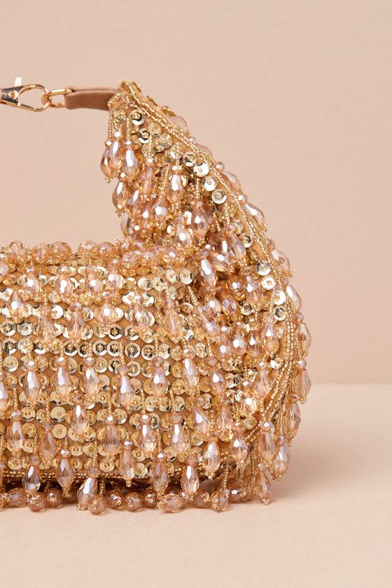 Sparkling Agenda Gold Beaded Clutch - thumbnail 6