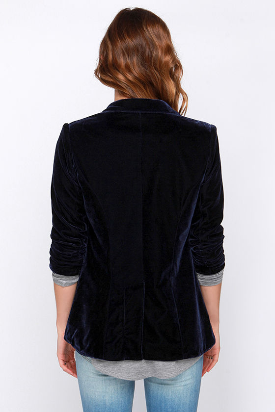 Chic Navy Blue Blazer Velvet Blazer Velvet Jacket 61.00