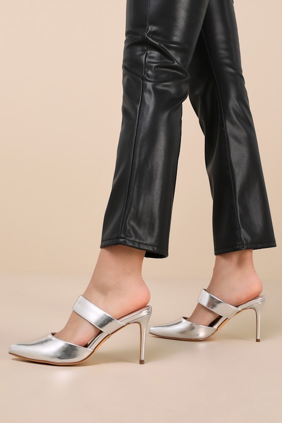 Faire Silver Pointed-Toe Mules 1