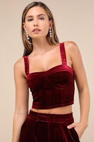 Sneak Peak Burgundy Velvet Bustier Crop Top 4