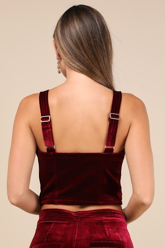 Blanknyc Sneak Peak Burgundy Velvet Bustier Crop Top In Burgundy