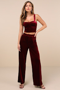 Sneak Peak Burgundy Velvet High Rise Trouser Pants 1
