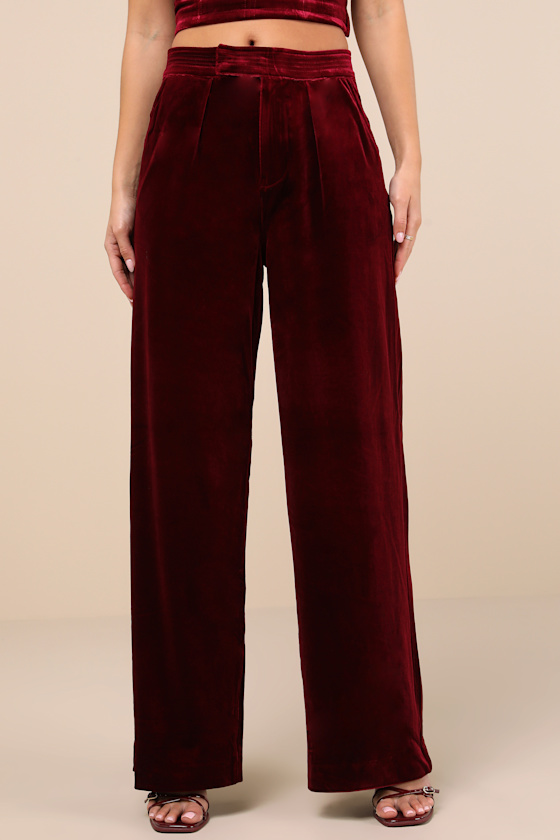 Sneak Peak Burgundy Velvet High Rise Trouser Pants 2