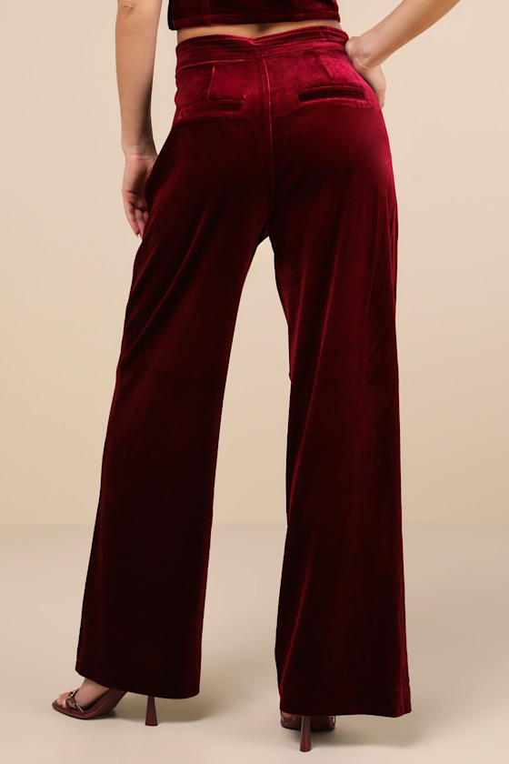 Blanknyc Sneak Peak Burgundy Velvet High Rise Trouser Pants In Burgundy