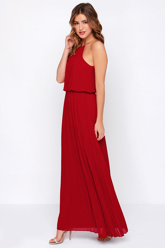 Pretty Wine Red Dress - Maxi Dress - Pleated Dress - $52.00 - Lulus
