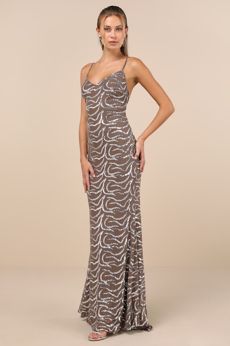 taupe glitter dress Sexy Sweetheart A-line Sequined Long Prom Dresses With Split – 27dress