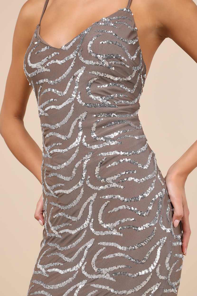 Taupe Maxi Dress - Sequin Mesh Maxi Dress - Backless Maxi Dress - Lulus