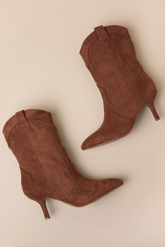 Dolce Vita Penrose Chestnut Suede Pointed-toe Booties In Brown