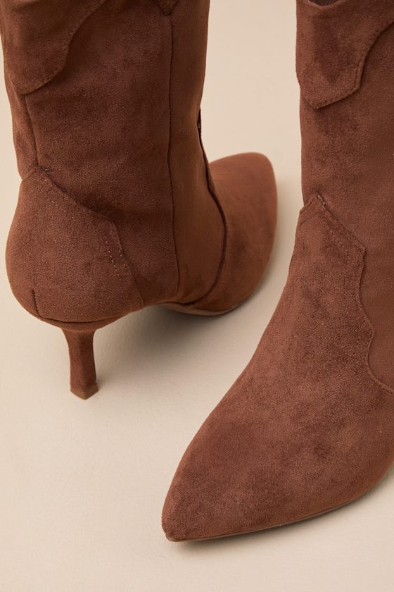 Dolce Vita Penrose Chestnut Suede Pointed-toe Booties In Brown