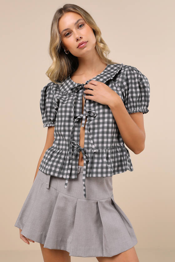 Talora Black Gingham Tie-Front Top 2
