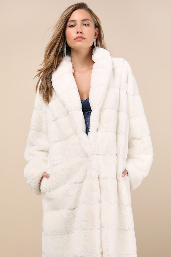 White Quilted Faux Fur Coat - Longline Coat - Collared Fuzzy White Quilted Faux Fur Coat - Longline Coat - Collared Fuzzy