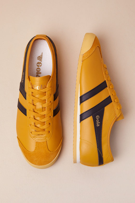 GOLA RACE SUN AND BLACK LEATHER LACE-UP SNEAKERS