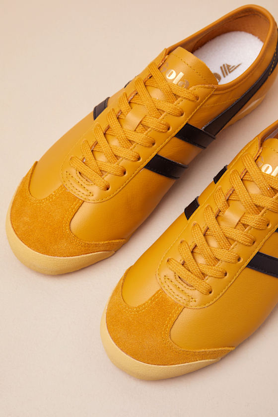 GOLA RACE SUN AND BLACK LEATHER LACE-UP SNEAKERS