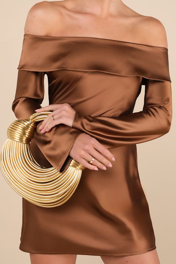 Lulus Deeply Luxe Gold Metallic Knotted Cord Crescent Handbag In Gold