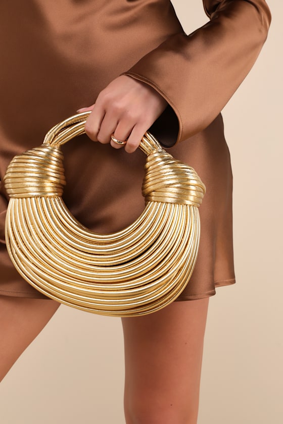 Lulus Deeply Luxe Gold Metallic Knotted Cord Crescent Handbag In Gold
