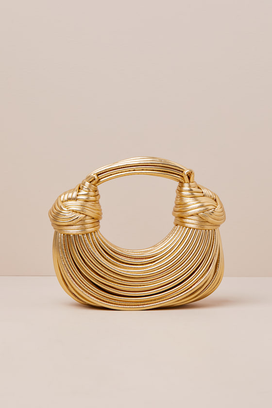 Lulus Deeply Luxe Gold Metallic Knotted Cord Crescent Handbag In Gold