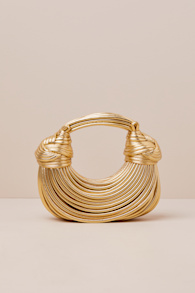 Deeply Luxe Gold Metallic Knotted Cord Crescent Handbag 4