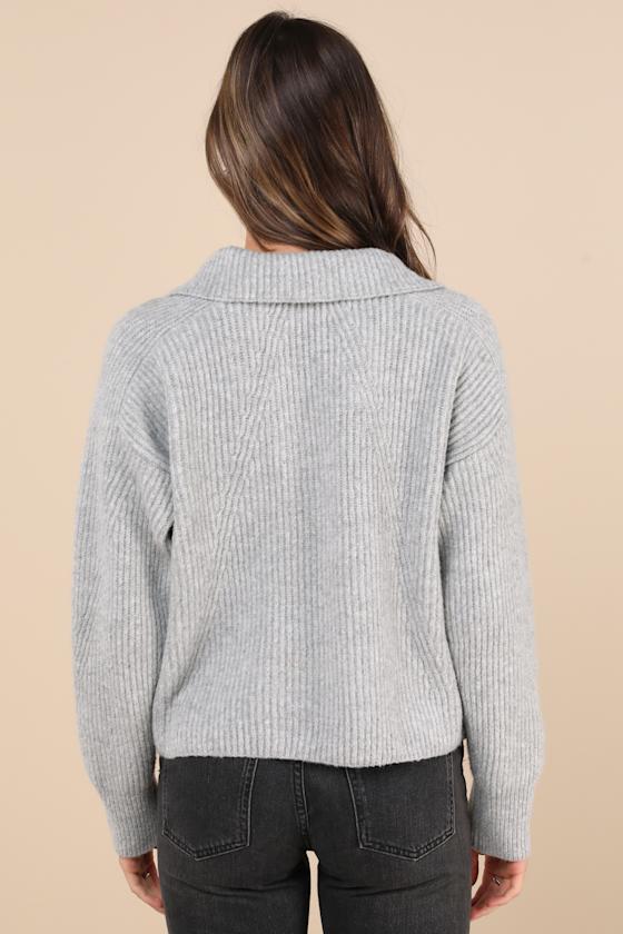 Thumbnail of Lulus Ideally Cozy Ivory and Grey Color Block Quarter-Zip Sweater