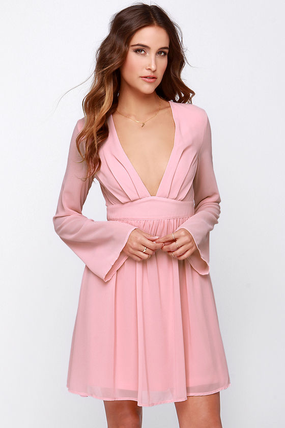 Pretty Blush Pink Dress Long Sleeve Dress 43.00 Lulus