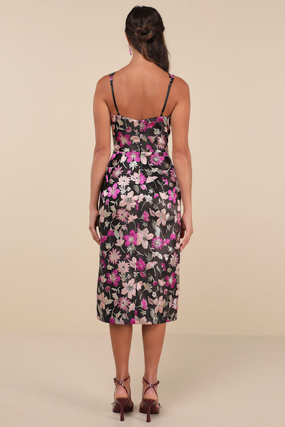 Lulus Immaculate Chicness Black Floral Brocade Midi Dress In Black