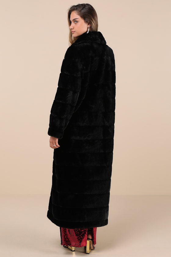 Fantastically Cozy Black Quilted Faux Fur Long Coat 1