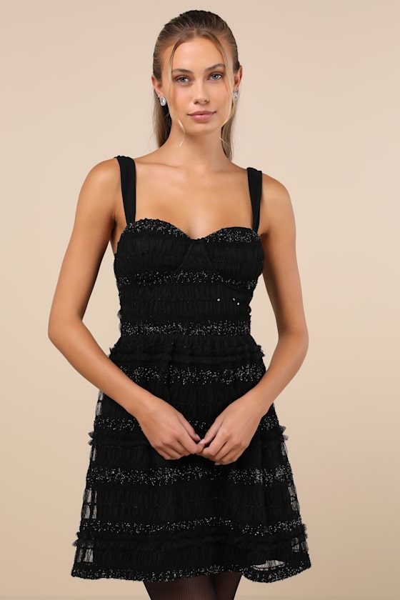 Lulus Coveted Choice Black Mesh Ruched Mini Dress In Black