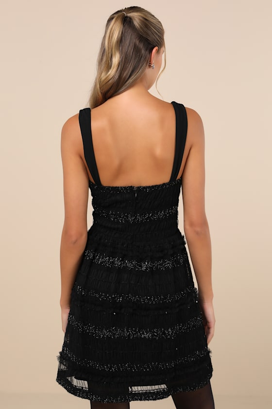 Lulus Coveted Choice Black Mesh Ruched Mini Dress In Black