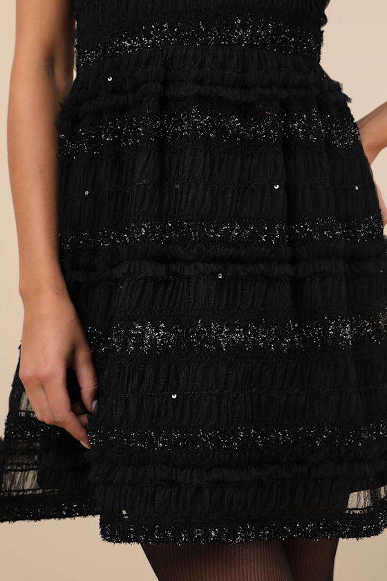 Lulus Coveted Choice Black Mesh Ruched Mini Dress In Black