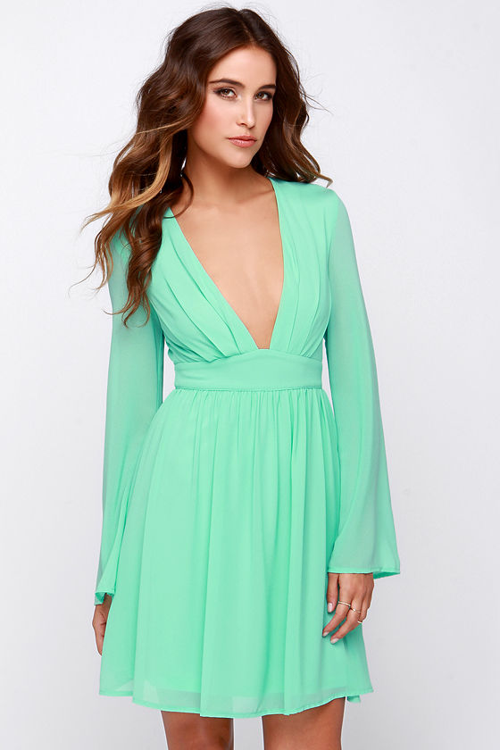 Buy > mint green dress long sleeve > in stock