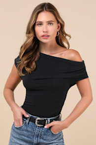 Expert Poise Black Ruched One-Shoulder Top 4