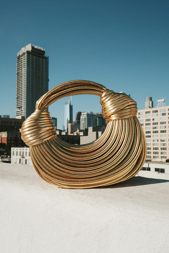 Lulus Deeply Luxe Gold Metallic Knotted Cord Crescent Handbag In Gold