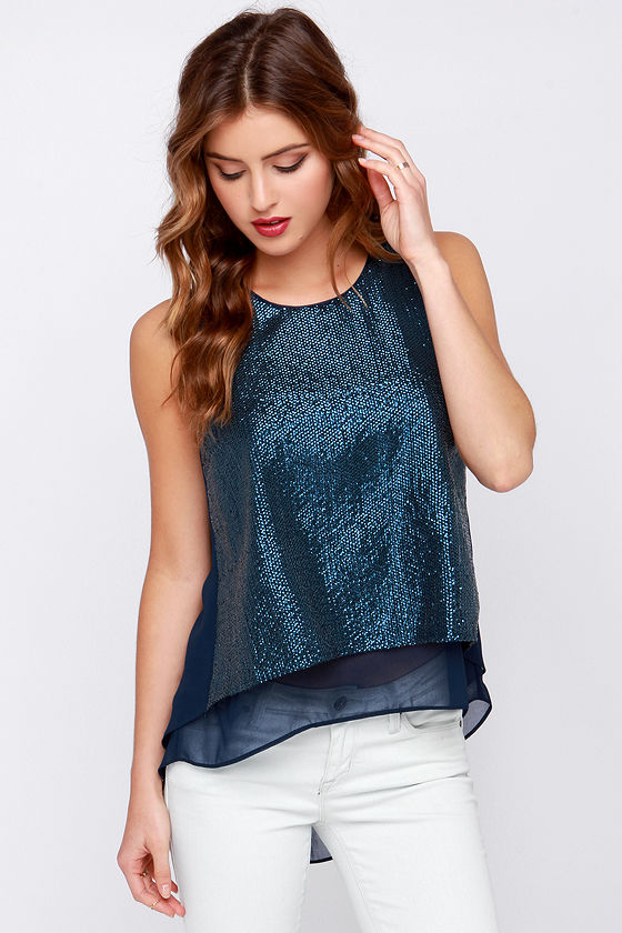 Cute Navy Blue Top - Sequin Top - High Low Top - $40.00 - Lulus