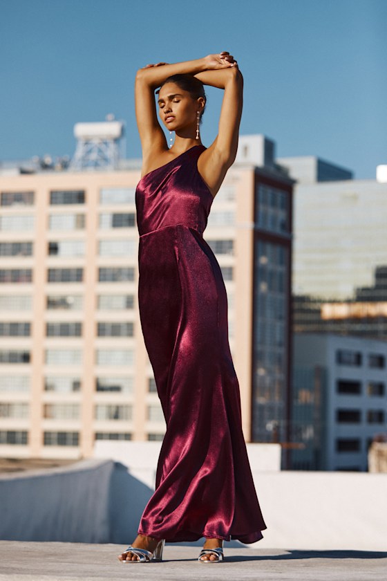 Lulu Satin Off The Shoulder Maxi Gown (Burgundy) main image 0
