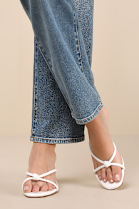 Victoire White Knotted Strappy High Heel Slide Sandals 1