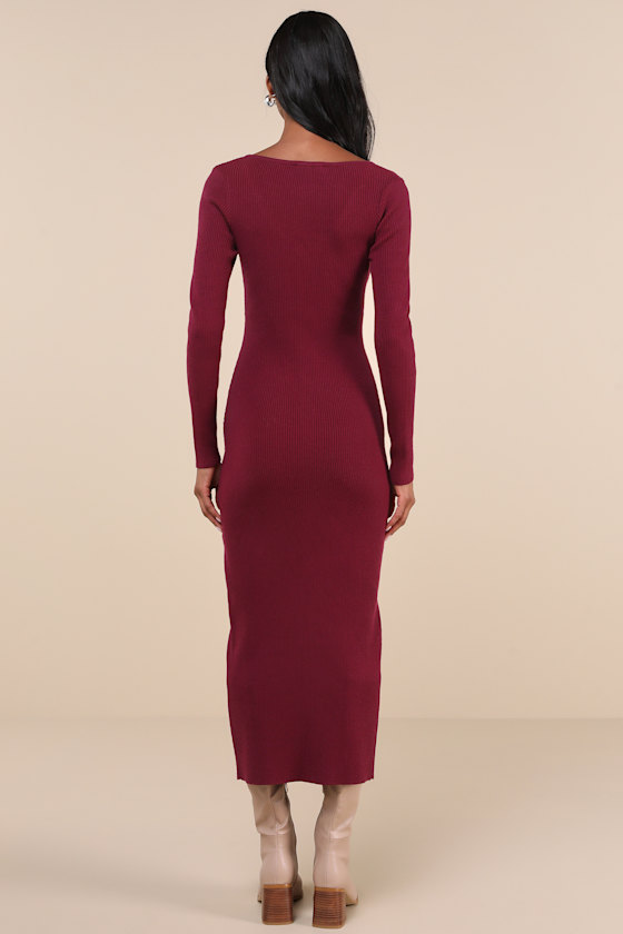 Lulus Snuggly Sweetness Plum Ribbed Zip-front Sweater Midi Dress In Purple