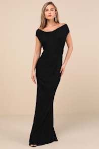 Stunning Mystery Black Mesh Cowl Back Mermaid Maxi Dress 1