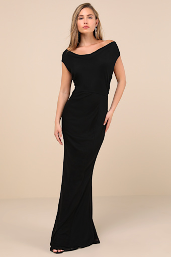 Stunning Mystery Black Mesh Cowl Back Mermaid Maxi Dress 1