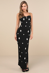 Completely Regal Black Rhinestone Sleeveless Column Maxi Dress 1